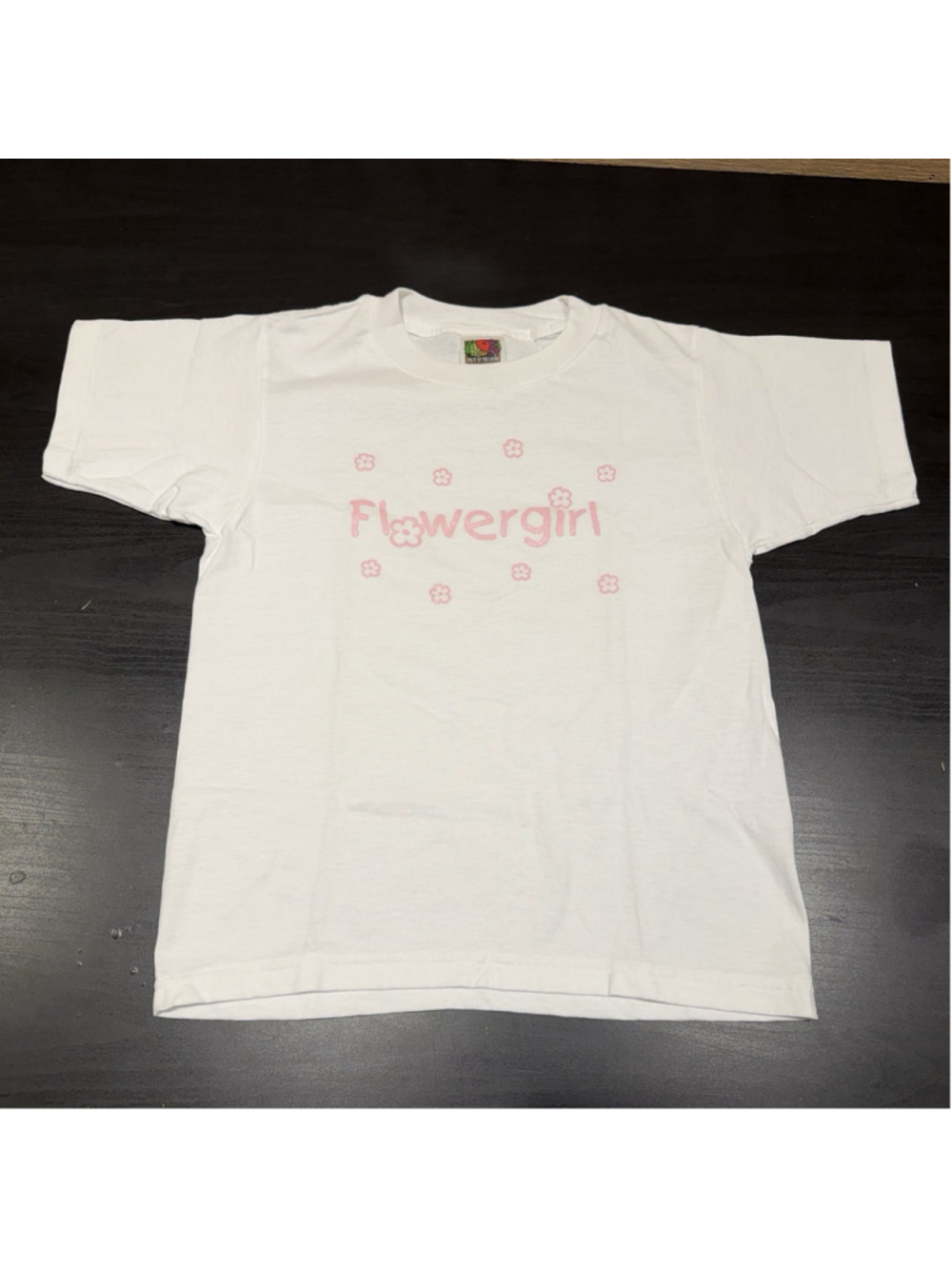 Girls Flower Girl T Shirt White Pink Floral Graphic Kids Size 10/12 Vintage 90s